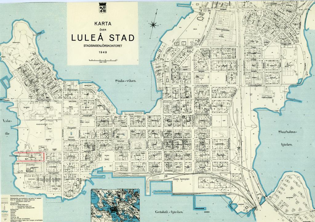 Karta över Luleå Stad 1949. Upprättad av stadsingenjörskontoret....